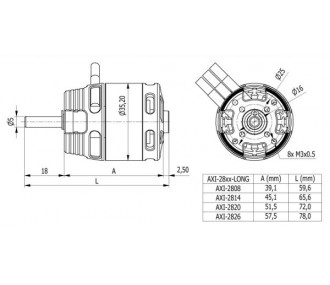 AXI 2826/8 V2 GOLD LINE Long Axis Motor (187g, 1130kv, 570W)